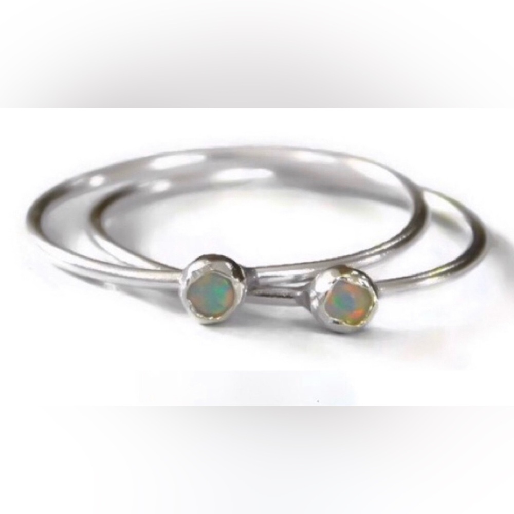 Elegant Silver Fire Opal Stacking Rings Size 4